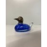 FIGURA ANATRA PAPERA DUCK VETRO MURANO BLU TESTA METALLO ARGENTATO 5,5 cm/h '70