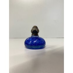 FIGURA ANATRA PAPERA DUCK VETRO MURANO BLU TESTA METALLO ARGENTATO 5,5 cm/h '70