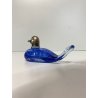 FIGURA ANATRA PAPERA DUCK VETRO MURANO BLU TESTA METALLO ARGENTATO 5,5 cm/h '70