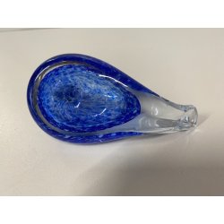 FIGURA ANATRA PAPERA DUCK VETRO MURANO BLU TESTA METALLO ARGENTATO 5,5 cm/h '70