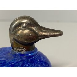 FIGURA ANATRA PAPERA DUCK VETRO MURANO BLU TESTA METALLO ARGENTATO 5,5 cm/h '70