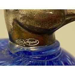 FIGURA ANATRA PAPERA DUCK VETRO MURANO BLU TESTA METALLO ARGENTATO 5,5 cm/h '70