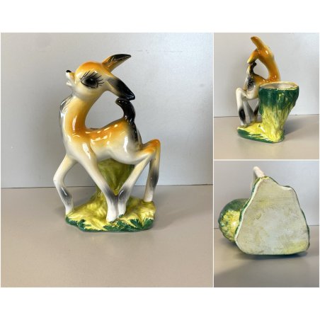 VASO VINTAGE FIGURA CERAMICA BAMBI DIPINTA AEROGRAFO PORTAMATITE DECORAZIONE '50