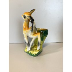 VASO VINTAGE FIGURA CERAMICA BAMBI DIPINTA AEROGRAFO PORTAMATITE DECORAZIONE '50