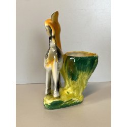 VASO VINTAGE FIGURA CERAMICA BAMBI DIPINTA AEROGRAFO PORTAMATITE DECORAZIONE '50