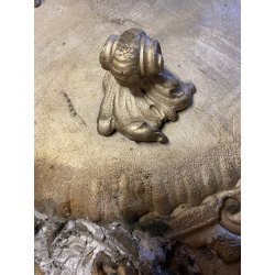 ANTICO VASSOIO METALLO ARGENTATO CENTROTAVOLA DECORO BAROCCO BACCO PUTTI FOGLIE