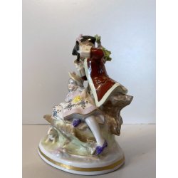 STATUINA FIGURA PORCELLANA CAPODIMONTE SCENA ROMANTICA DAMA GENTILUOMO FLAUTO