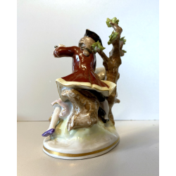 STATUINA FIGURA PORCELLANA CAPODIMONTE SCENA ROMANTICA DAMA GENTILUOMO FLAUTO