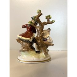 STATUINA FIGURA PORCELLANA CAPODIMONTE SCENA ROMANTICA DAMA GENTILUOMO FLAUTO