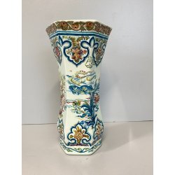 VASO CERAMICA Boch Changhai Belgium   7 CELADON DECORO POLICROMO PESCI UCCELLI