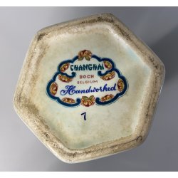 VASO CERAMICA Boch Changhai Belgium   7 CELADON DECORO POLICROMO PESCI UCCELLI