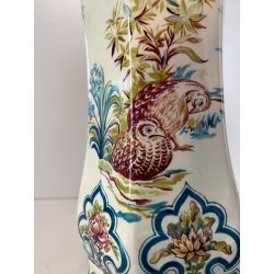 VASO CERAMICA Boch Changhai Belgium   7 CELADON DECORO POLICROMO PESCI UCCELLI