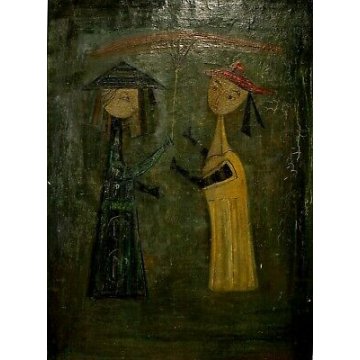 ANTICO QUADRO DIPINTO ASTRATTO Bruno Capacci SORELLE OLIO SABBIA TELA MATERICO 