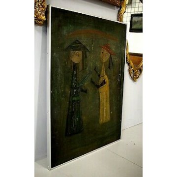 ANTICO QUADRO DIPINTO ASTRATTO Bruno Capacci SORELLE OLIO SABBIA TELA MATERICO 