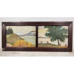 ANTICO QUADRO DIPINTO OLIO Firmato Monogramma G. V. PAESAGGIO Lago Maggiore