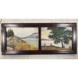 ANTICO QUADRO DIPINTO OLIO Firmato Monogramma G. V. PAESAGGIO Lago Maggiore