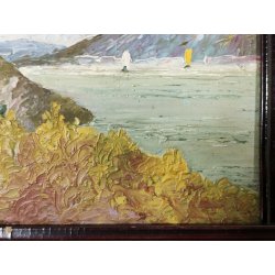 ANTICO QUADRO DIPINTO OLIO Firmato Monogramma G. V. PAESAGGIO Lago Maggiore