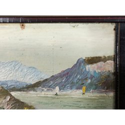 ANTICO QUADRO DIPINTO OLIO Firmato Monogramma G. V. PAESAGGIO Lago Maggiore