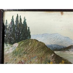 ANTICO QUADRO DIPINTO OLIO Firmato Monogramma G. V. PAESAGGIO Lago Maggiore