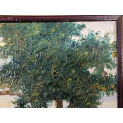 ANTICO QUADRO DIPINTO OLIO Firmato Monogramma G. V. PAESAGGIO Lago Maggiore