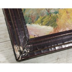 ANTICO QUADRO DIPINTO OLIO Firmato Monogramma G. V. PAESAGGIO Lago Maggiore