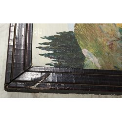 ANTICO QUADRO DIPINTO OLIO Firmato Monogramma G. V. PAESAGGIO Lago Maggiore