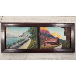ANTICO QUADRO DIPINTO OLIO CARTONE Bozzetto Preparatorio PAESAGGIO Lago Maggiore