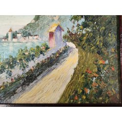 ANTICO QUADRO DIPINTO OLIO CARTONE Bozzetto Preparatorio PAESAGGIO Lago Maggiore