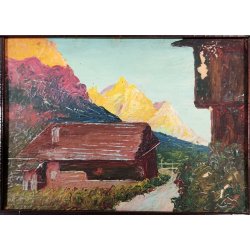 ANTICO QUADRO DIPINTO OLIO CARTONE Bozzetto Preparatorio PAESAGGIO Lago Maggiore