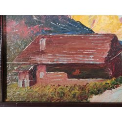 ANTICO QUADRO DIPINTO OLIO CARTONE Bozzetto Preparatorio PAESAGGIO Lago Maggiore