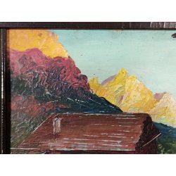 ANTICO QUADRO DIPINTO OLIO CARTONE Bozzetto Preparatorio PAESAGGIO Lago Maggiore