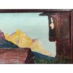 ANTICO QUADRO DIPINTO OLIO CARTONE Bozzetto Preparatorio PAESAGGIO Lago Maggiore