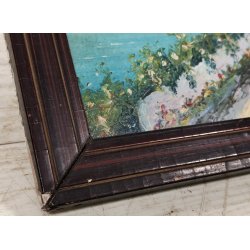 ANTICO QUADRO DIPINTO OLIO CARTONE Bozzetto Preparatorio PAESAGGIO Lago Maggiore