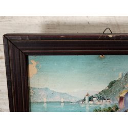 ANTICO QUADRO DIPINTO OLIO CARTONE Bozzetto Preparatorio PAESAGGIO Lago Maggiore