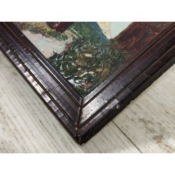 ANTICO QUADRO DIPINTO OLIO CARTONE Bozzetto Preparatorio PAESAGGIO Lago Maggiore