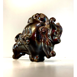 RARA FIGURA CERAMICA IRIDESCENTE BUFALO Lomonosov MADE in URSS MID CENTURY