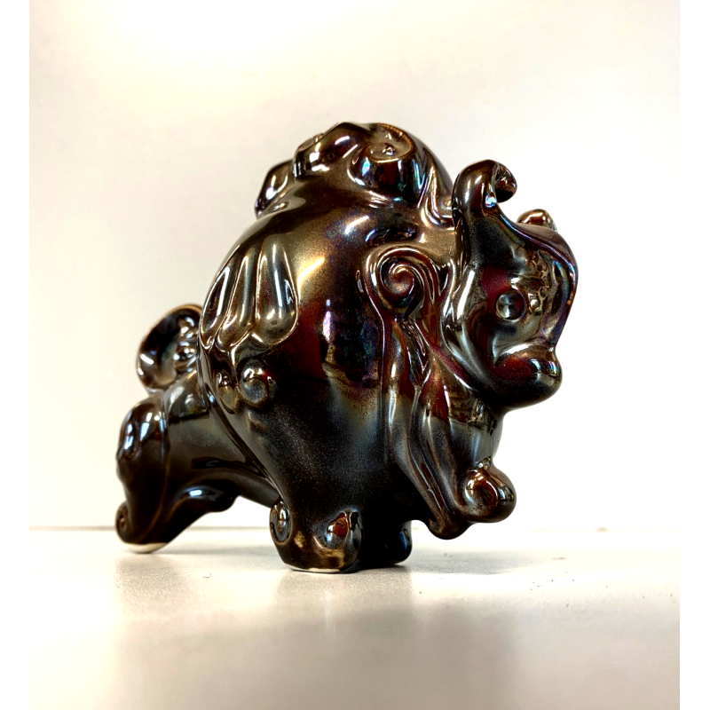 RARA FIGURA CERAMICA IRIDESCENTE BUFALO Lomonosov MADE in URSS MID CENTURY