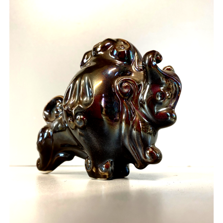 RARA FIGURA CERAMICA IRIDESCENTE BUFALO Lomonosov MADE in URSS MID CENTURY