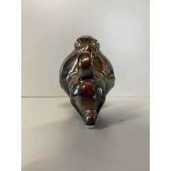 RARA FIGURA CERAMICA IRIDESCENTE BUFALO Lomonosov MADE in URSS MID CENTURY