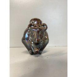 RARA FIGURA CERAMICA IRIDESCENTE BUFALO Lomonosov MADE in URSS MID CENTURY