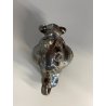 RARA FIGURA CERAMICA IRIDESCENTE BUFALO Lomonosov MADE in URSS MID CENTURY