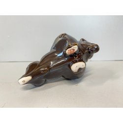 RARA FIGURA CERAMICA IRIDESCENTE BUFALO Lomonosov MADE in URSS MID CENTURY