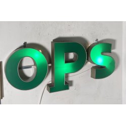 GRANDE INSEGNA LUMINOSA TARGA "OPS" NEGOZIO SCRITTA ILLUMINATA CARTELLO VINTAGE