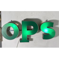 GRANDE INSEGNA LUMINOSA TARGA "OPS" NEGOZIO SCRITTA ILLUMINATA CARTELLO VINTAGE