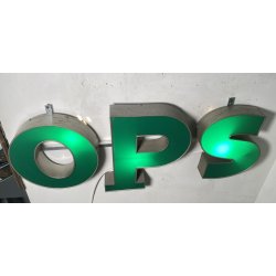 GRANDE INSEGNA LUMINOSA TARGA "OPS" NEGOZIO SCRITTA ILLUMINATA CARTELLO VINTAGE