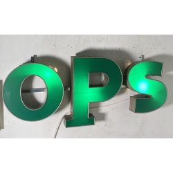 GRANDE INSEGNA LUMINOSA TARGA "OPS" NEGOZIO SCRITTA ILLUMINATA CARTELLO VINTAGE