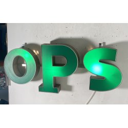 GRANDE INSEGNA LUMINOSA TARGA "OPS" NEGOZIO SCRITTA ILLUMINATA CARTELLO VINTAGE