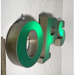 GRANDE INSEGNA LUMINOSA TARGA "OPS" NEGOZIO SCRITTA ILLUMINATA CARTELLO VINTAGE
