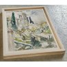 ANTICO QUADRO DIPINTO ACQUERELLO Firmato epoca 1961 PAESAGGIO Chiesa Campanile