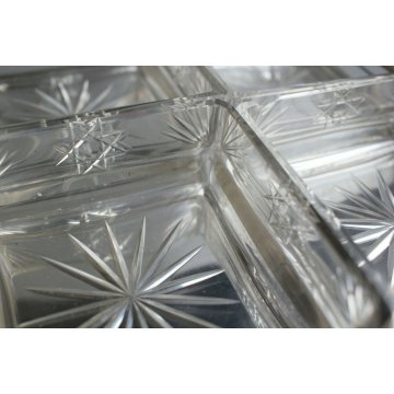  ANTIPASTIERA TRAY 4 GLASS SILVERPLATE CRISTALLO MOLATO VINTAGE FOOTED SERVING